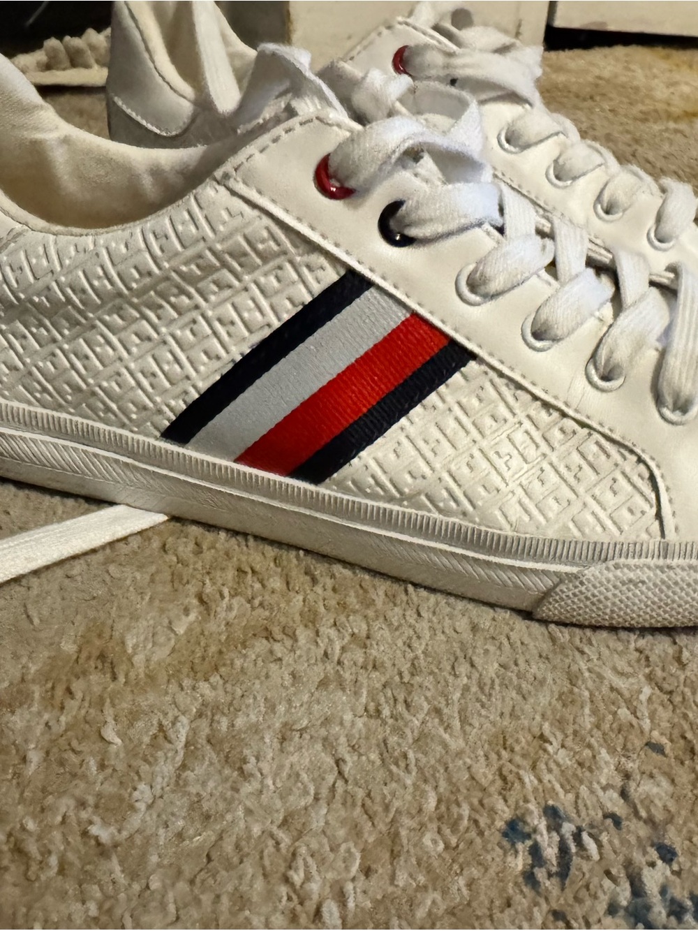 Tommy Hilfiger White Low-Top Sneakers with Red & Navy Stripe